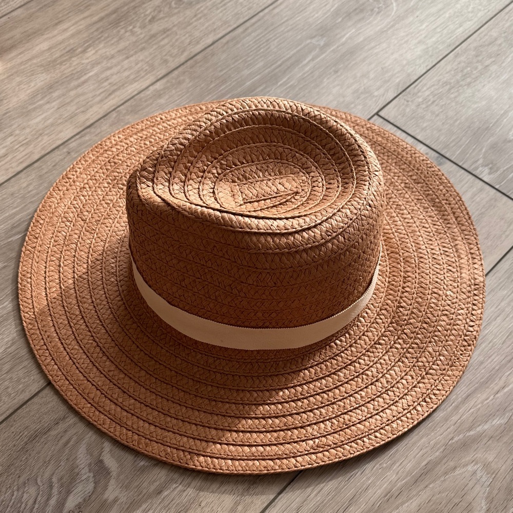 Madewell Brown Straw Hat with Cream Band